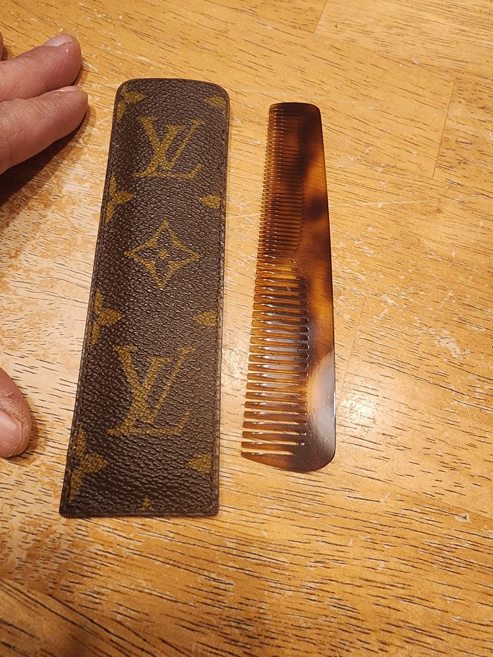 Rare VintageLouis Vuitton Tortoiseshell-Pattern Pocket Comb with Monogram Sleeve